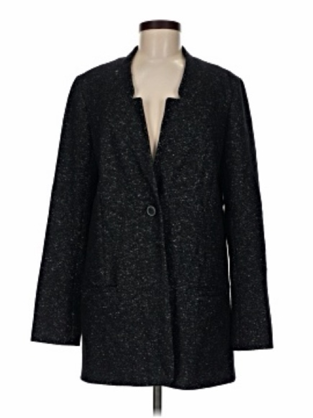 Nordstrom Collection Black Marled Women's Single-Button Coat